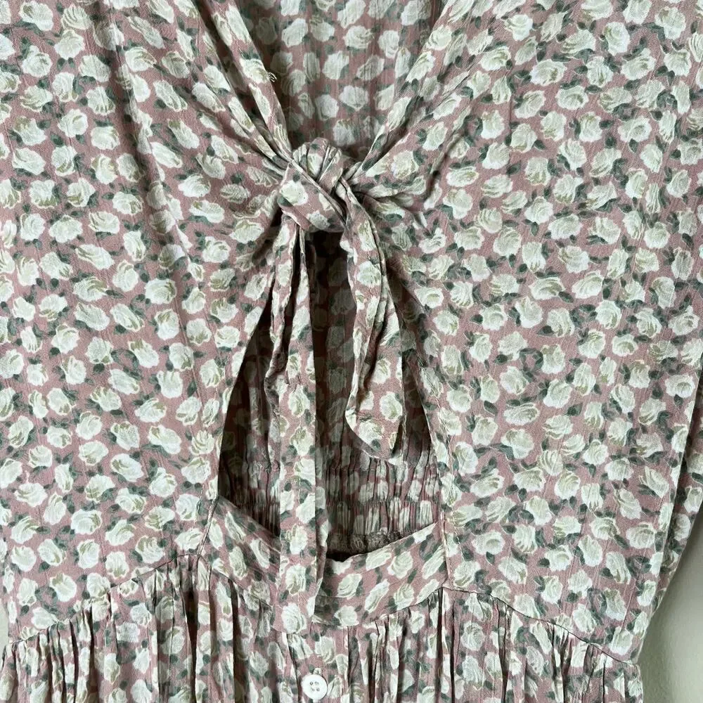 Faithfull The Brand Marigot‎ Tie-Front Dress in Pink Azalea Floral Print, Size 6